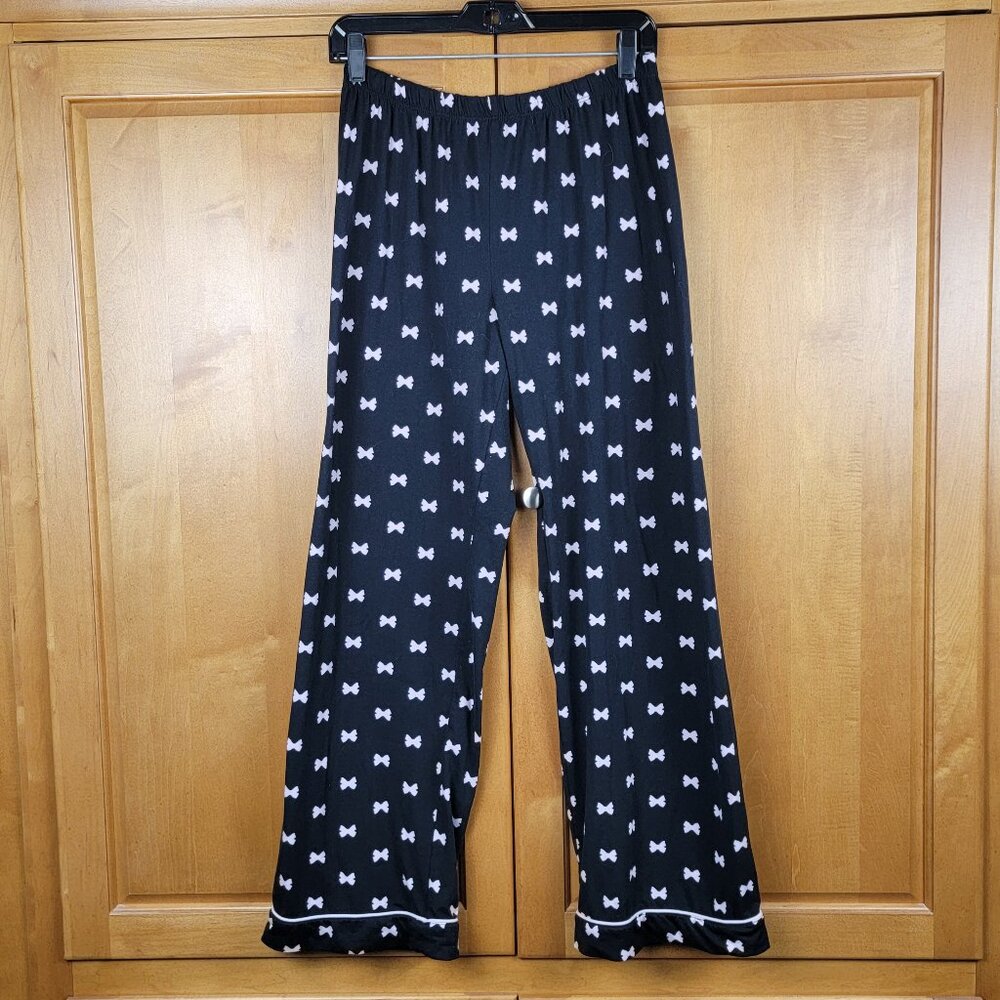 Women's Soft 2 Pc Kate Spade Pajama Set Black Pale Pink Bows - M - Picture 6 of 13